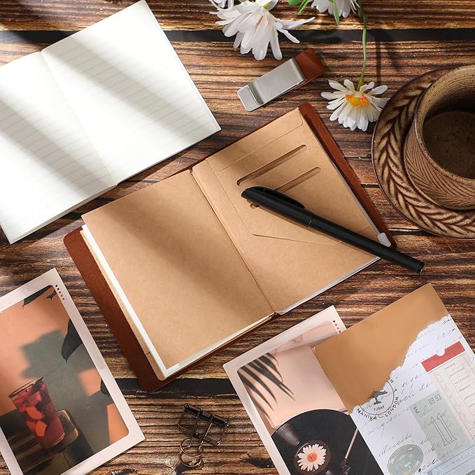 Thenshop Travelers Refillable Leather Journal Notebook Travel Diary Handmade Passport Travelers Journal for Men and Women with 3 Notebook Inserts, Pen Holder, Binder Clip(Dark Brown,Passport Size)
