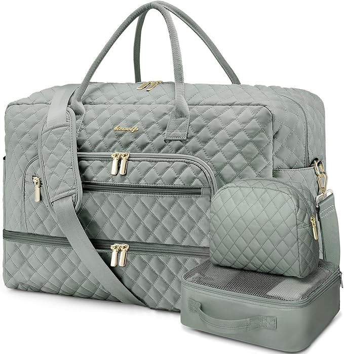 Large Women Travel Duffle Bag, Weekender Bags for Women with Shoe Compartment, Carry on Overnight Bag with Toiletry Bag, Gym Duffel Bag with Wet Pocket, Hospital Bags for Labor and Delivery 3 PCS Set