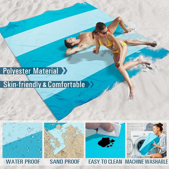 Beach Blanket Sandproof Waterproof 78''×110'' 1-7Adults Oversized,Compact Lightweight Durable Beach Mat for Travel Camping Hiking Picnic Blanket