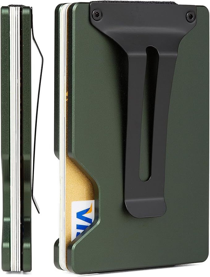 Carbon Fiber Minimalist Wallet for Men Credit Card Holder Money Clip & Cash Strap Slim RFID Mens Wallets(Matte Green)