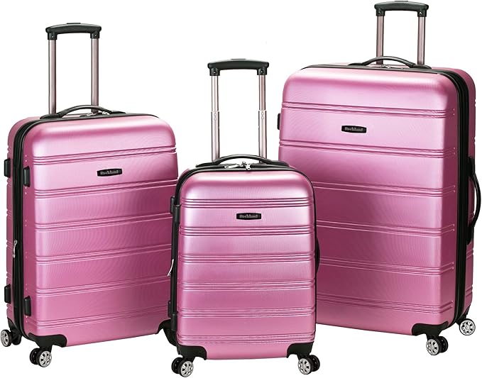 Rockland Melbourne Hardside Expandable Spinner Wheel Luggage, Pink, 3-Piece Set (20/24/28)