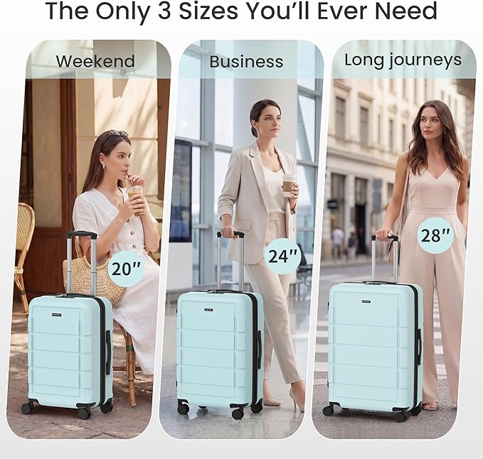 SHOWKOO Luggage Sets Expandable 100% PC Durable Suitcase with TSA Lock Double Wheels Mint Green
