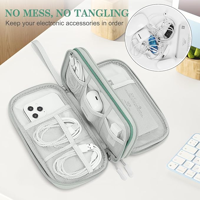 FYY Electronic Organizer, Travel Cable Organizer Bag Pouch Electronic Accessories Carry Case Portable Waterproof Double Layers All-in-One Storage Bag for Cable, Cord, Charger, Phone, Pattern Green (M)