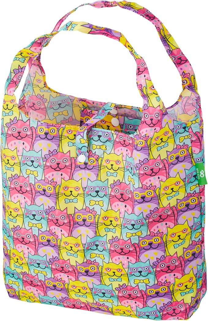 ECO CHIC Foldable Reusable Grocery Bags - Lightweight, Recycled & Reusable Shopping Bag - Waterproof Packable Tote