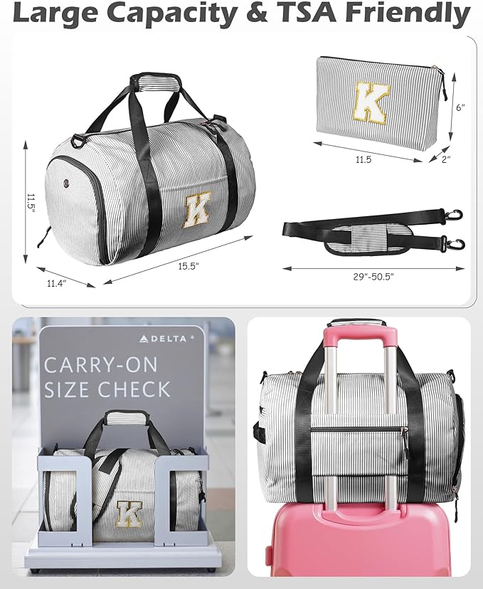 Gifts for Preteen, Girls Travel Duffle Bag, Kids Initial Overnight Bags with Shoe Compartment, Monogram Weekender Bag with Makeup Pouch, Birthday Gift for Niece Daughter Sister (Letter V)