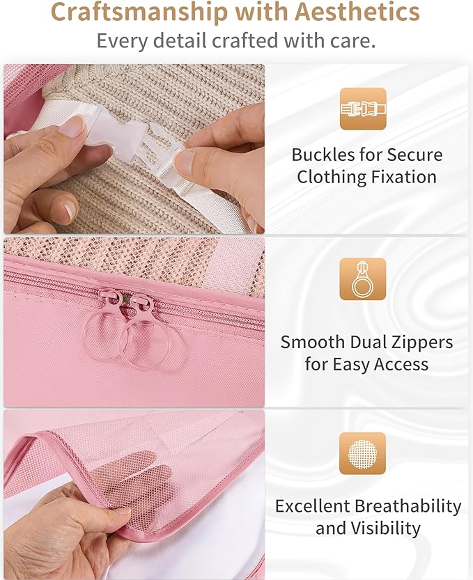 Packing Cubes 11 Set, Suitcase Organizers, Luggage Organizer Bags, Packing Cubes for Travel, with Toiletry Bag, Travel Essentials,Pink