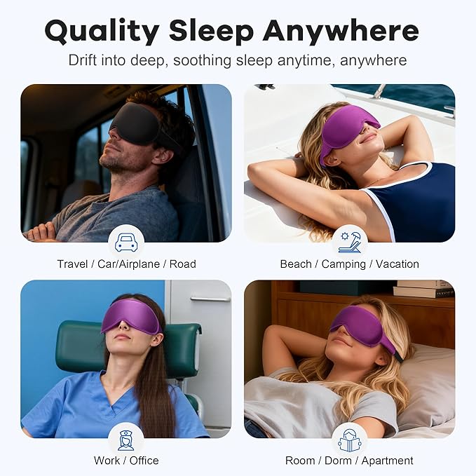 Weighted Sleep Mask 2 Pack - 3D Contoured Eye Masks for Sleep, Best Blackout Sleep Masks for Women Men, Eye Mask for Travel, Meditation, Airplane, Memory Foam, Adjustable Strap, Pink, Purple