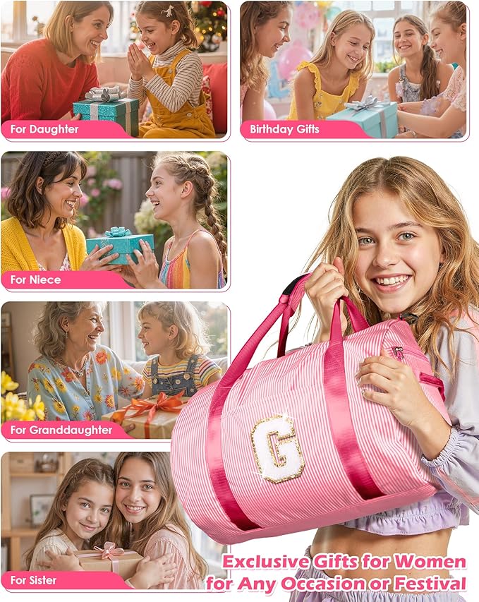 11 Year Old Girl Birthday Gifts, Girls Travel Duffle Bag, Kids Initial Overnight Bags with Shoe Compartment, Personalized Weekend Bag with Makeup Pouch, Trendy Stuff (Letter D)
