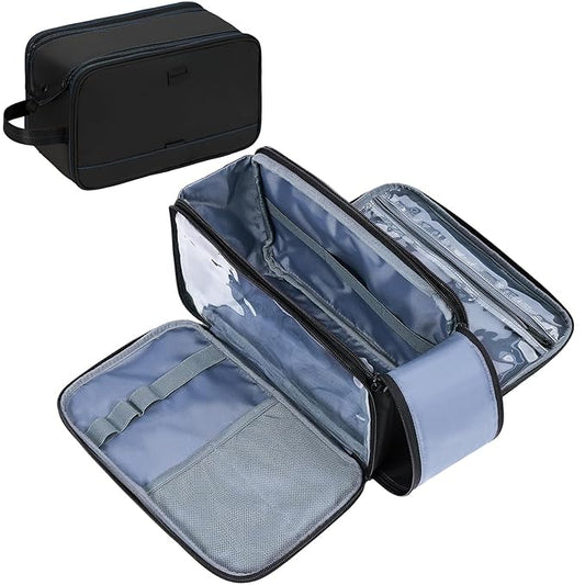 ZEEMO Travel Toiletry Bag for Men, Large Water-Resistant Double-Sided Full-Open Dopp Kit, Versatile Organizer for Shower and Hygiene Accessories, Bathroom Essentials, Cosmetics, Black and Blue
