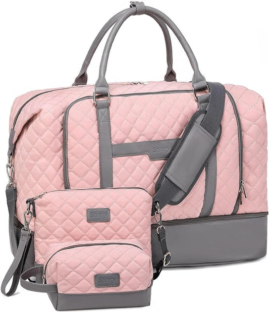 Weekender Bag, Large Travel Duffel Bag for Women, Carry on Overnight Bag with Shoe Compartment and Toiletry Bags