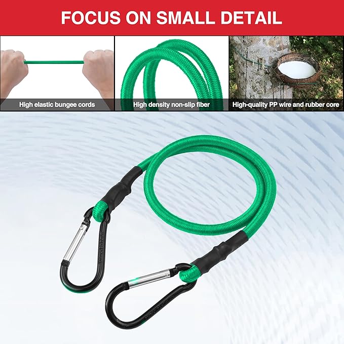 WORKPRO 24 Inch Bungee Cords with Hooks, 4 Pack Superior Rubber Heavy Duty Bungee Straps Strong Elastic Rope for Outdoor Tent, Luggage Rack, Camping, Cargo, RV, Bike, Transporting, Storage, Green