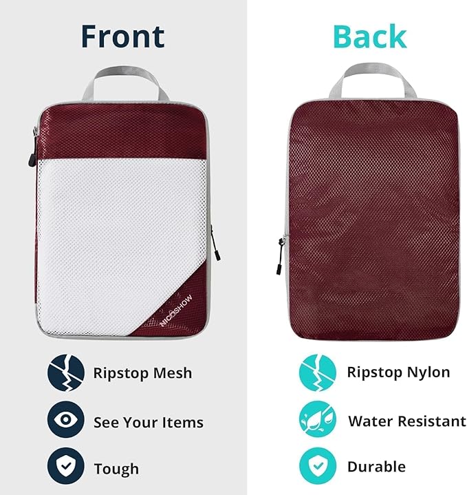 3 Set Compression Packing Cubes for Travel - Compressible, Lightweight, and Space-Saving Packing Cubes, Travel Essentials for Women, Wine
