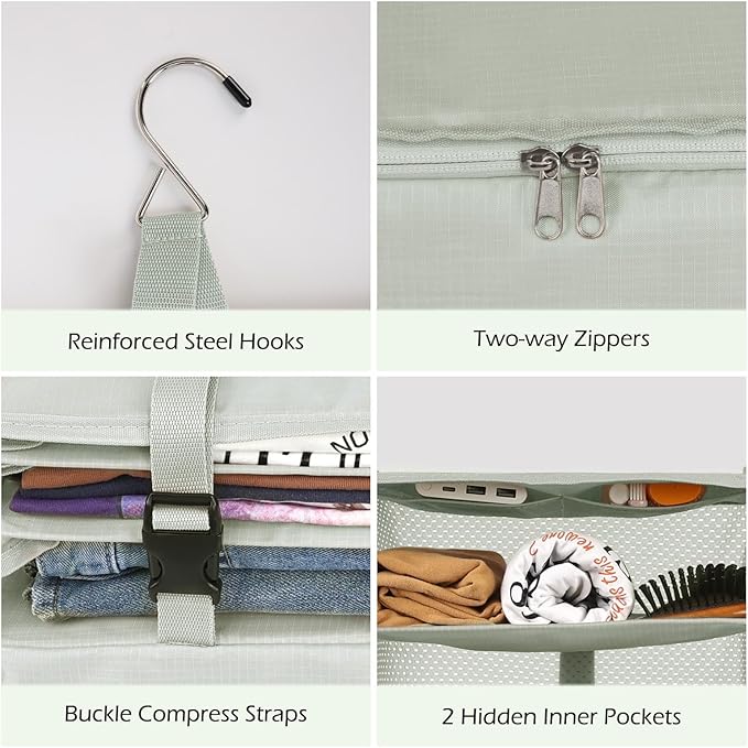 Surblue Hanging Closet Storage Bag Collapsible 3-Shelf Washable Oxford Fabric with 2 Hooks (L 11.41 * 11.41 * 19.68in, Light Gray)