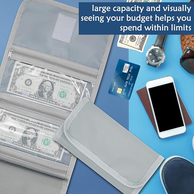 VOCHIC Money Wallet, Money Organizer for Cash with 6 Zippered Pocket Multipack Money Pouch, Cash Bill Organizer, Money Bag Small Travel Money Holder for Budgeting, Receipt and Tips