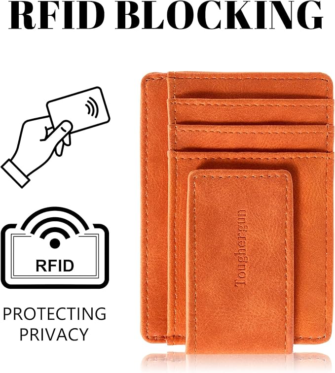 Toughergun Slim Wallet for Men RFID Blocking Money Clip, Minimalist Front Pocket Credit Card Holder, Magnetic Thin Mens Wallets with ID Window