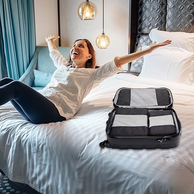 TravelWise 5 Piece Packing Cube Set, Durable Lightweight Luggage Organizer System with Small, Medium and Large Cubes for Travel, Weekender and Carry On Use, Black