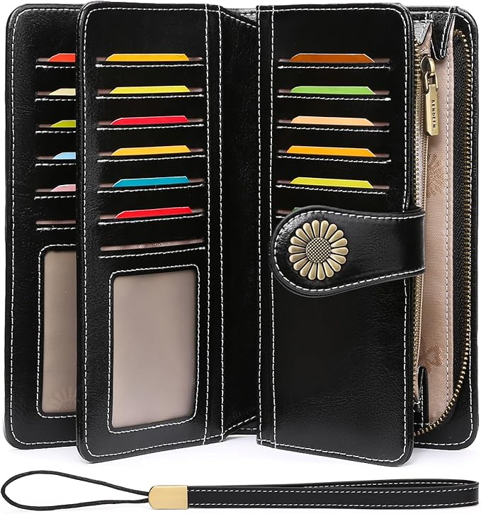 SENDEFN Wallets for Women Leather Credit Card Holder with RFID Blocking Large Capacity Wristlet | with RFID Blocking, Large Capacity, Wristlet, with RFID Blocking, Large Capacity, Wristlet