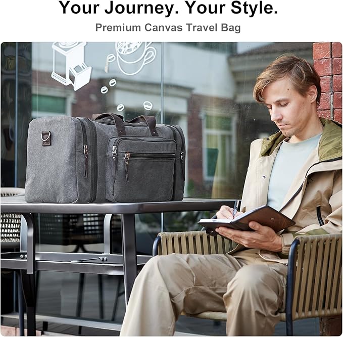 Canvas Expandable Duffle Bag for Men Traveling, Luggage Travel Bag Weekender Overnight Bag,Mens Gym Carry on Duffel Bags