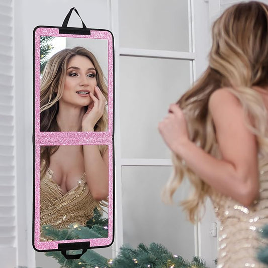 LPHUMEX Glitter Purple Folding Full Length Mirror, 13x33 inch Foldable Travel Body Mirror for Dance, Festivals, Fair Booth