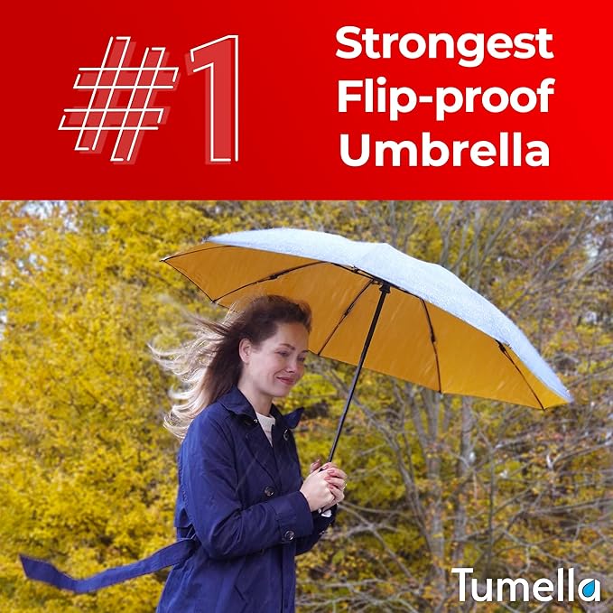 TUMELLA Inverted Windproof Umbrella, Large, Strong, Light, Portable, Automatic Reverse Folding Rain Umbrella, Durable Premium Grip, Fits Car & Backpack