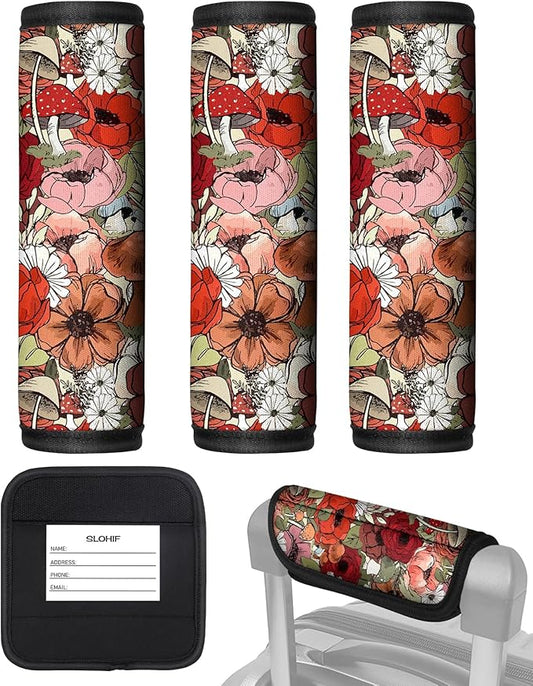 Slohif Luggage Handle Wrap 3Pcs Suitcase Identifier - Bag Strap Cover For Bogg Travel Accessories Easy Identification Bright Marker Sleeve Grips Comfort Neoprene Concealed Tag For Airport, Mushroom