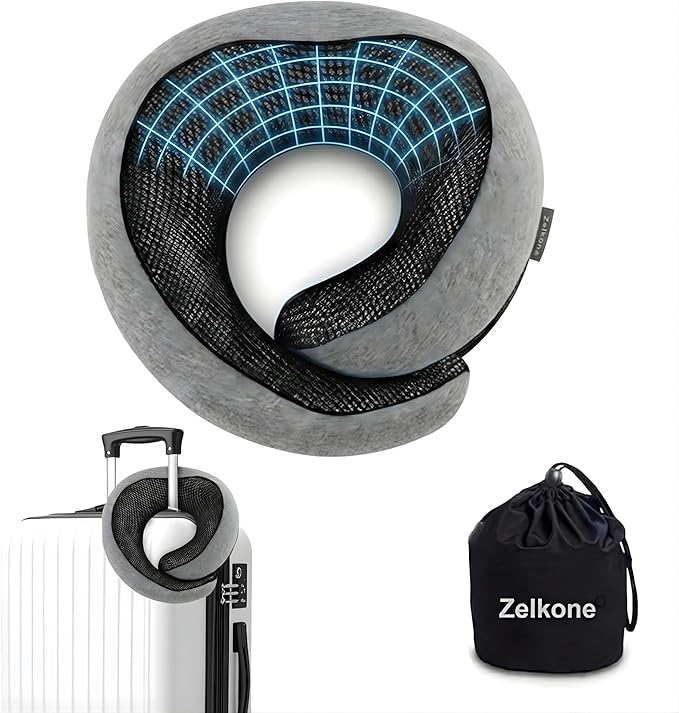 Travel Neck Pillow Memory Foam – Best Airplane Neck Pillow for Long Flights, Soft Ergonomic Neck Support, Compact Travel Pillow for Plane & Car, Airplane Travel Essentials