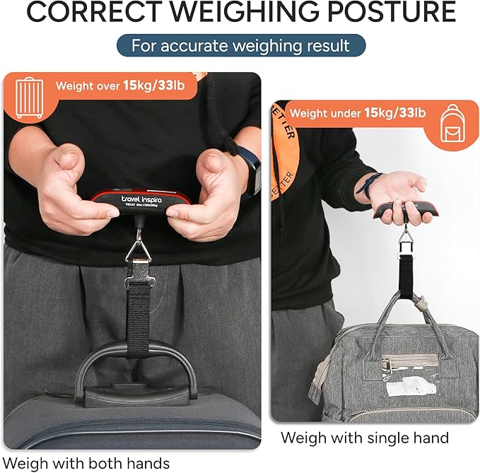 travel inspira Luggage Scale, Portable Digital Hanging Baggage Scale for Travel, Suitcase Weight Scale with Rubber Paint, 110 Pounds, Battery Included