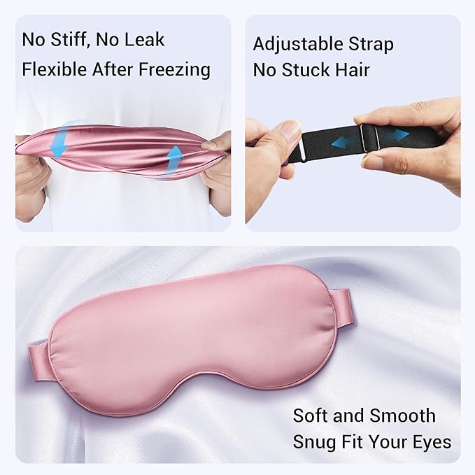 Self Care Gifts for Women: Cooling Eye Mask for Eye Care - Fsa Eligible Items Migraines Headache Relief Ice Pack Mask Products - Cold Compress for Puffy Eyes - Relaxing Mothers Day Gifts (Pink)