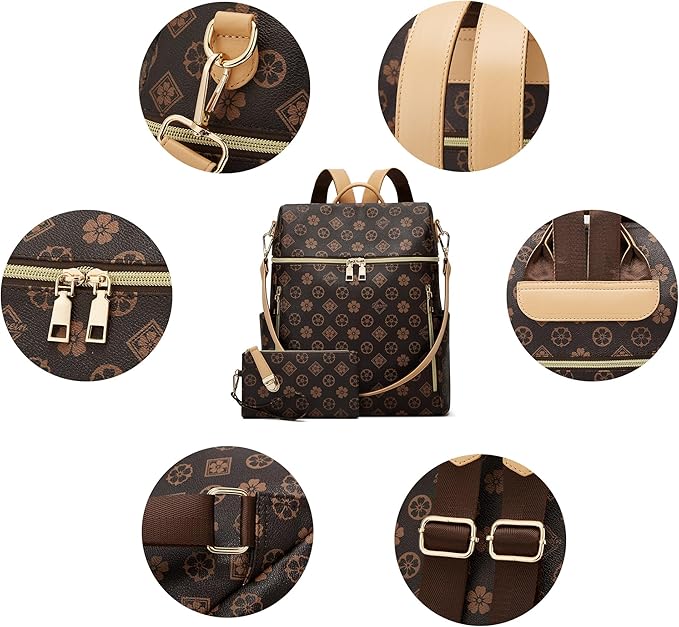 Makes Backpack Purse for Women PU Leather Travel Satchel Handbag Convertible Design Bag with Purse