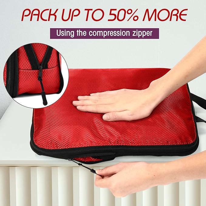 5 Pack Compression Packing Cubes for Travel Space Saving Cubes Luggage Organizer for Suitcase(Purple,L)