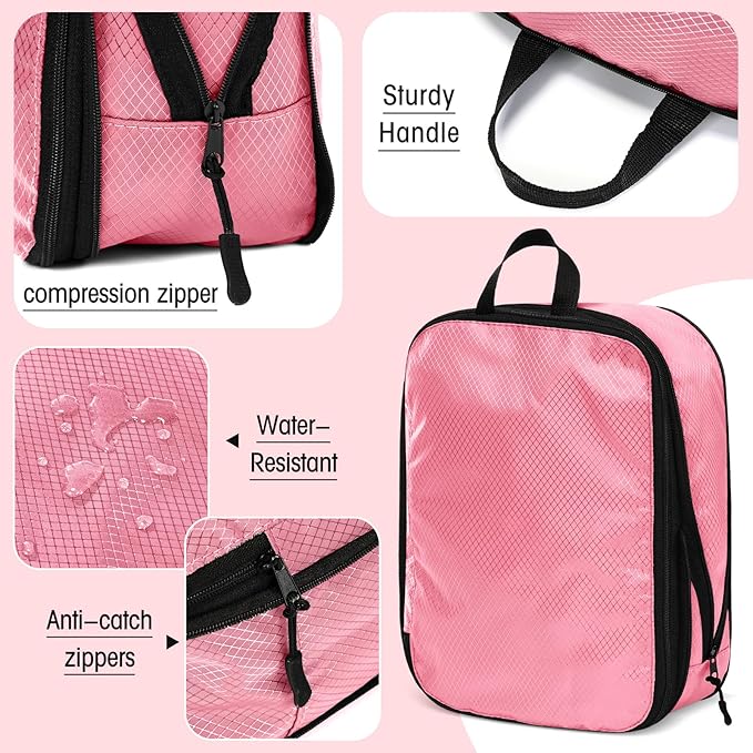 5 Pack Compression Packing Cubes for Travel Space Saving Cubes Luggage Organizer for Suitcase(Pink,Mixed)