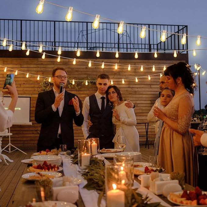 192FT(2x96FT) LED Outdoor String Lights, 30+2 Edison Bulbs, White | Waterproof, Shatterproof, Connectable, Energy-saving, Plug in, Dimmable, Hanging Lamp for Bistro Party Wedding Decor