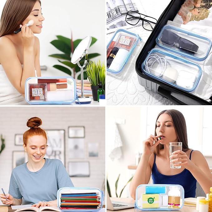 Sanwuta 6 Pcs Clear Hard Zipper Case Plastic Zipper Pouches Transparent Makeup Bag Pencil Case Pouches Toiletry Diaper Bag for Travel Toy Storage Organizer Bins(Black,7.48 x 3.94 x 2 Inch)