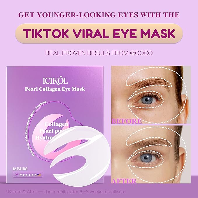 Under Eye Patches with Collagen, Eye Patches for Puffy Eyes and Dark Circles, 360° Under Eye Mask for Puffiness, Wrinkles, Fine Lines, Gifts for Women - Skin Care, 60 Pairs (White)
