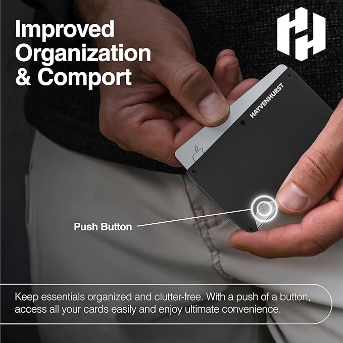 Hayvenhurst Wallet For Men - Reinvented Design Men's Wallet - Slim, Minimalistic & Seamless, Blocks RFID Scanners with a Cash Strap (Black)
