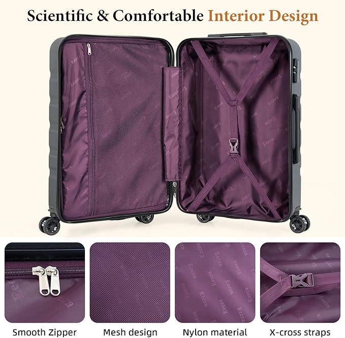 Luggage Sets 5 Piece, Suitcases with Wheels, ABS Hard Case Luggage with TSA Lock Spinner Wheels, Carry On Luggage Set(5 Piece Sets (20"/24"/28"/DB/TB))