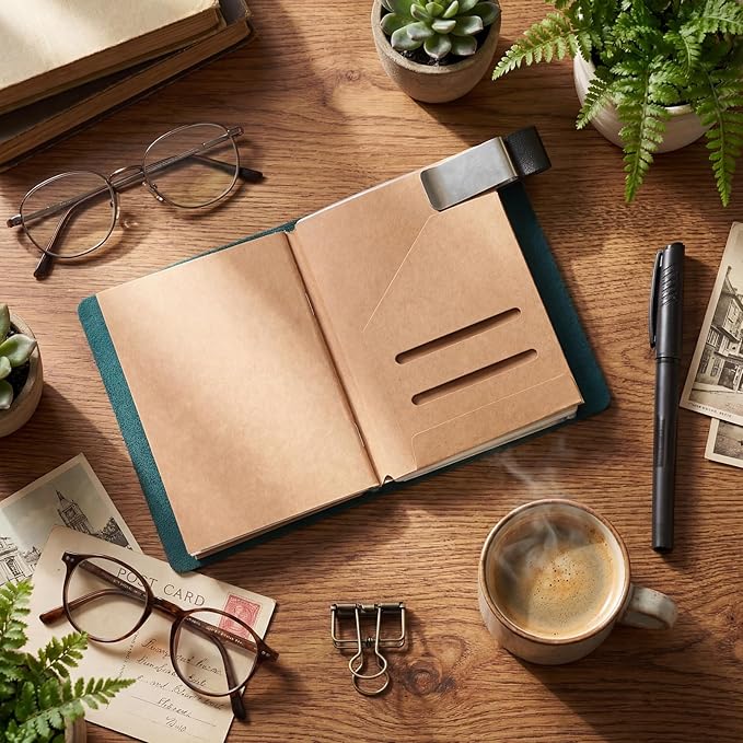 Thenshop Travelers Refillable Leather Journal Notebook Travel Diary Handmade Passport Travelers Journal for Men and Women with 3 Notebook Inserts, Pen Holder, Binder Clip(Blue,Passport Size)