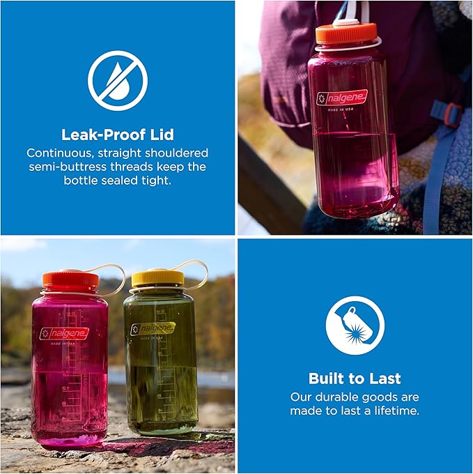 Nalgene 32 oz Wide Mouth Water Bottle | BPA-Free, Durable & Leak Proof, Lightweight Bottle for Hiking & Gym, Work & Travel