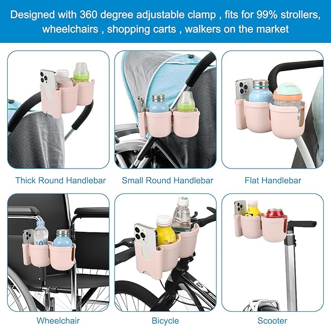 Accmor Stroller Cup Holder with Phone Holder, Bike Cup Holder, Universal Cup Holder for Uppababy Nuna Doona Strollers, 2-in-1 Cup Phone Holder for Stroller Bike Wheelchair Walker Accessory