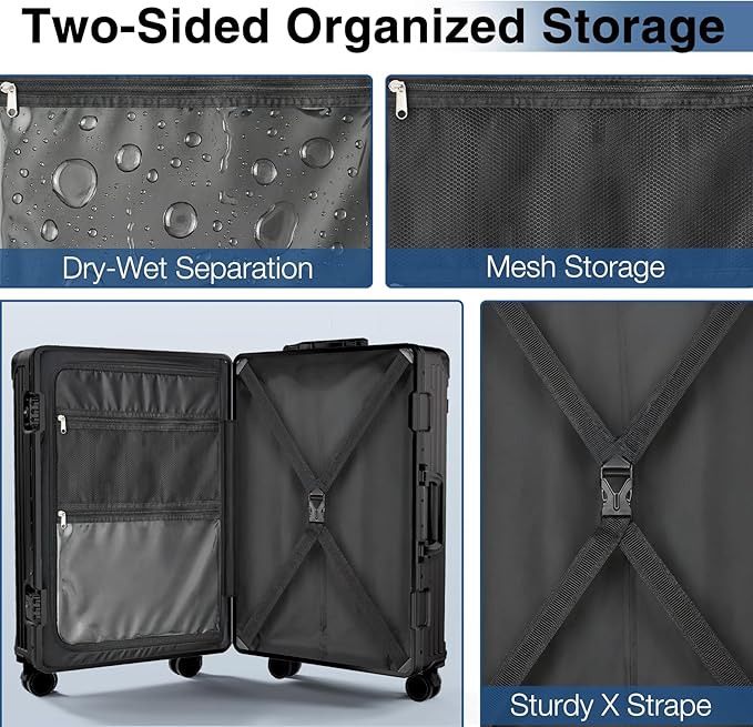 Krute Zipperless Luggage Set 2 Pieces Aluminum Frame PC Hard Shell No Zipper Suitcase Set With Wheels TSA Lock Carry On Luggage and Checked Suitcases