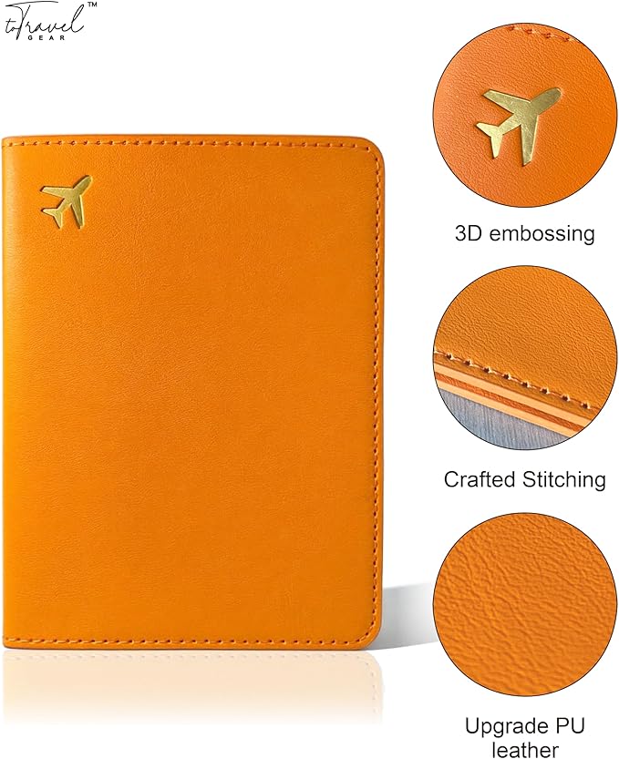 Passport Holder for Travel Essentials,RFID Blocking Passport Cover Case for Travel Accessories,Travel Wallet for Women Men (Orange)