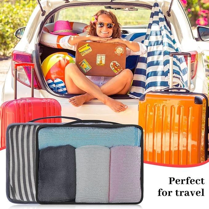 Tudomro 12 Pcs Large Packing Cubes Luggage Organizers for Suitcase Mesh Travel Organizer Bags Travel Packing Organizers for Traveling Camping Hiking