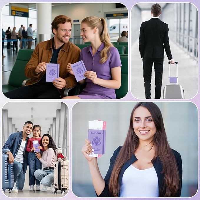 Passport Holder for Travel, RFID Blocking Passport Cover with Pen Holder Leather Passport Wallet Case Travel Must Haves Accessories Passport Book Card Holder for Family Travel Essentials Gifts, Purple