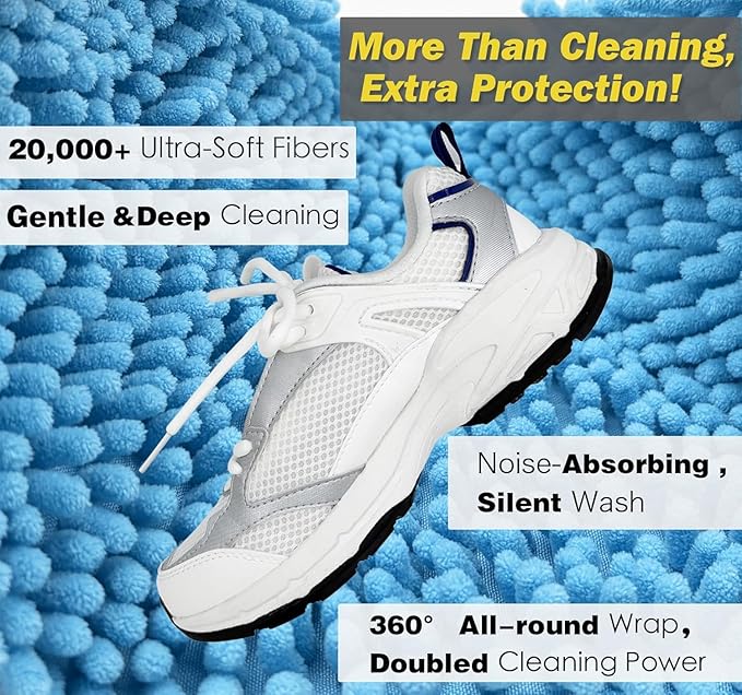 Shoe Washing Machine Bag,Laundry Shoe Bag for Washer and Dryer,Reusable Shoe Cleaning Bag for Sneakers,Tennis Shoes,With Self-locking Zipper, Microfiber Inside (Lite Blue - 2 Pack)