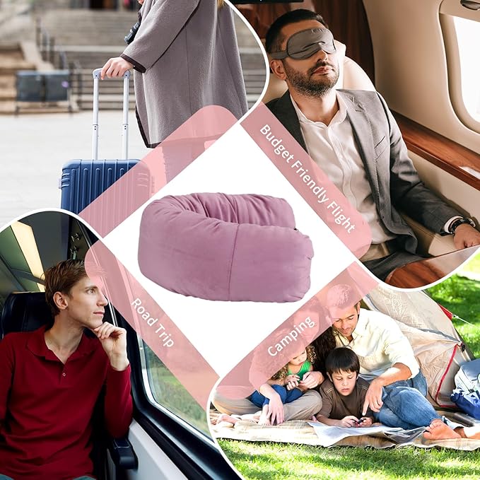 Stuffable Travel Pillow, Stuffable Neck Pillow for Travel, Neck Pillow Stuffed with Clothes Storage - No Extra Baggage Fees, Fits 5+ Days of Travel Essentials, No Filler (Pink)