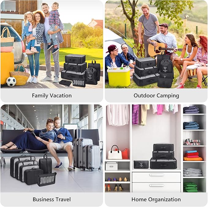 Mossio 9 Set Packing Cubes with Shoe Bag & Electronics Bag - Luggage Organizers Suitcase Travel Accessories