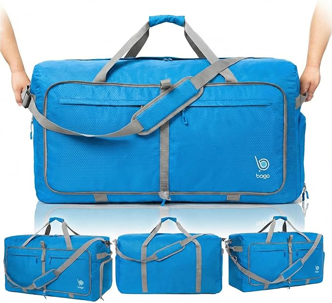 Bago Extra Large Duffle Bag for Travel Women & Men. Durable, Lightweight, Foldable Travel Duffel Bags For Traveling Women. 140L Duffle Bags Use As a Weekender Bag with Shoe Compartment, Checked Duffel