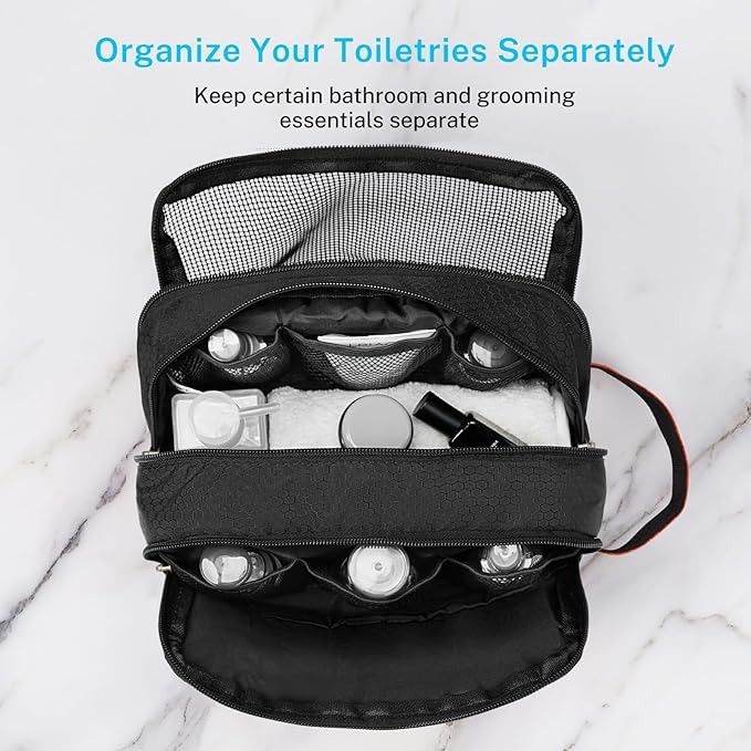 Gonex Travel Toiletry Bag Nylon, Toiletries Kit Shaving Bag Toiletry Organizer Black & Orange