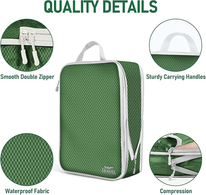 6 Set Compression Packing Cubes, Suitcase Organizer, Lightweight Travel Essentials, Compression Bags For Travel Accessories Luggage Storage Set (6Pcs, Green)