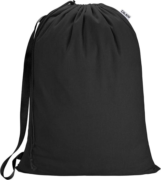 Canvas Laundry Bag with shoulder Strap 24"W x 29"H, Large Drawstring Dirty Clothes Bag Washable Laundry Sack for College Dorm, Travel, Home, Camp (Black)